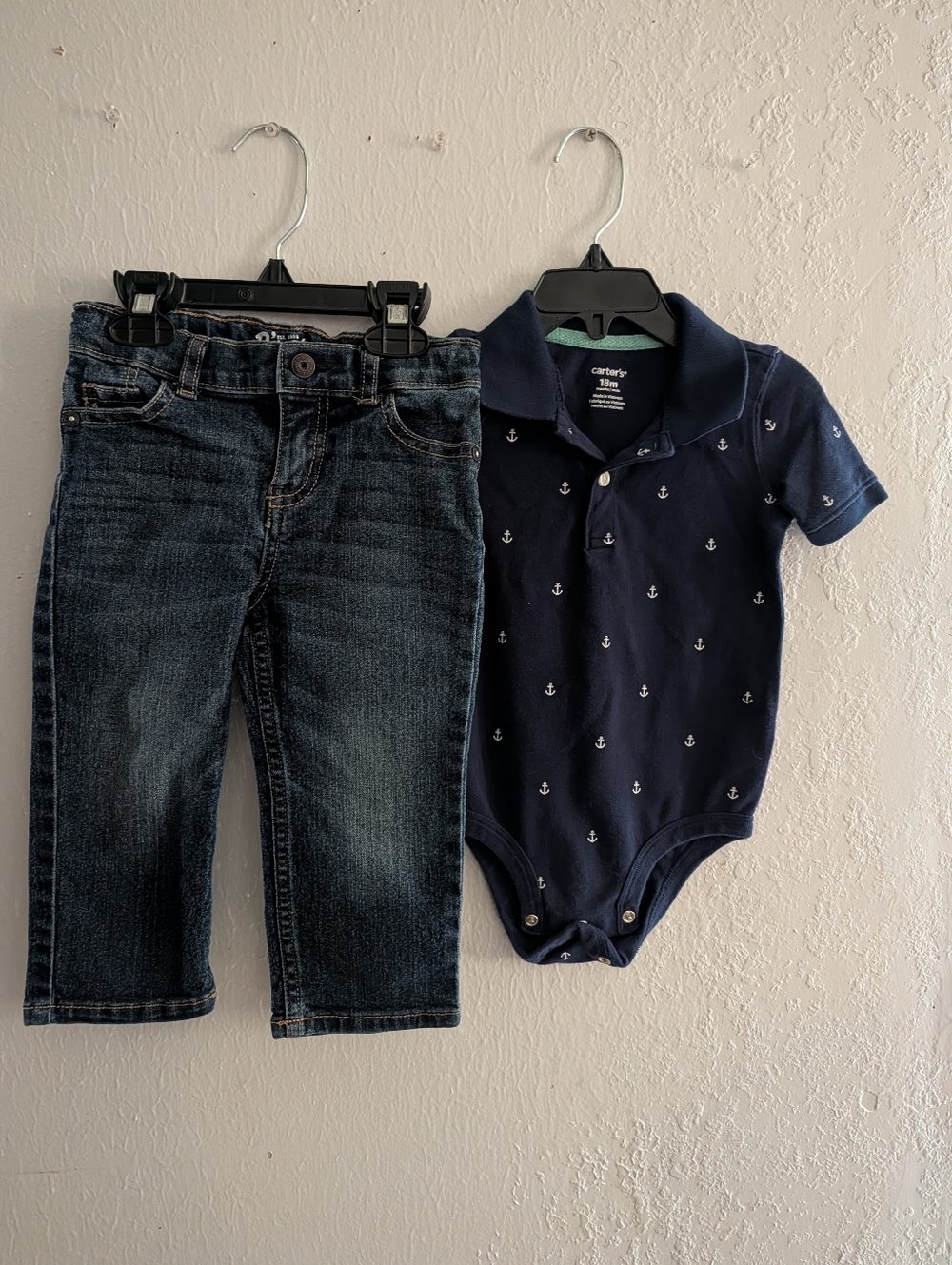 Carter's Navy Anchor Polo Bodysuit & Dark Wash Baby Bgosh Jeans Bundle